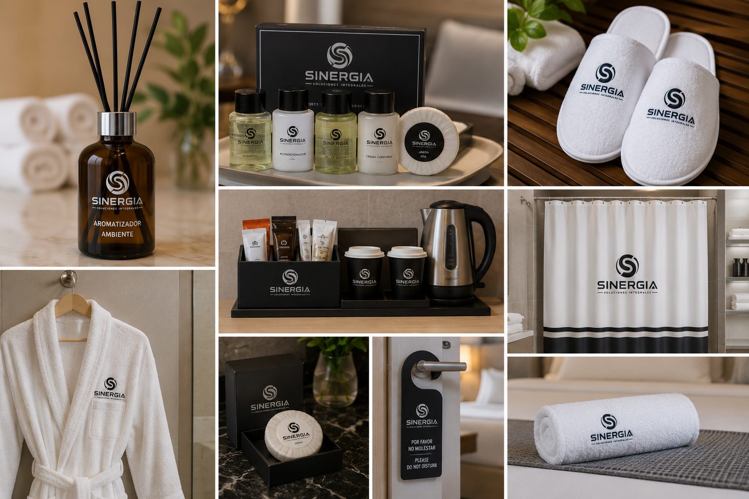 Set de amenities, batas y pantuflas personalizadas para hotelería