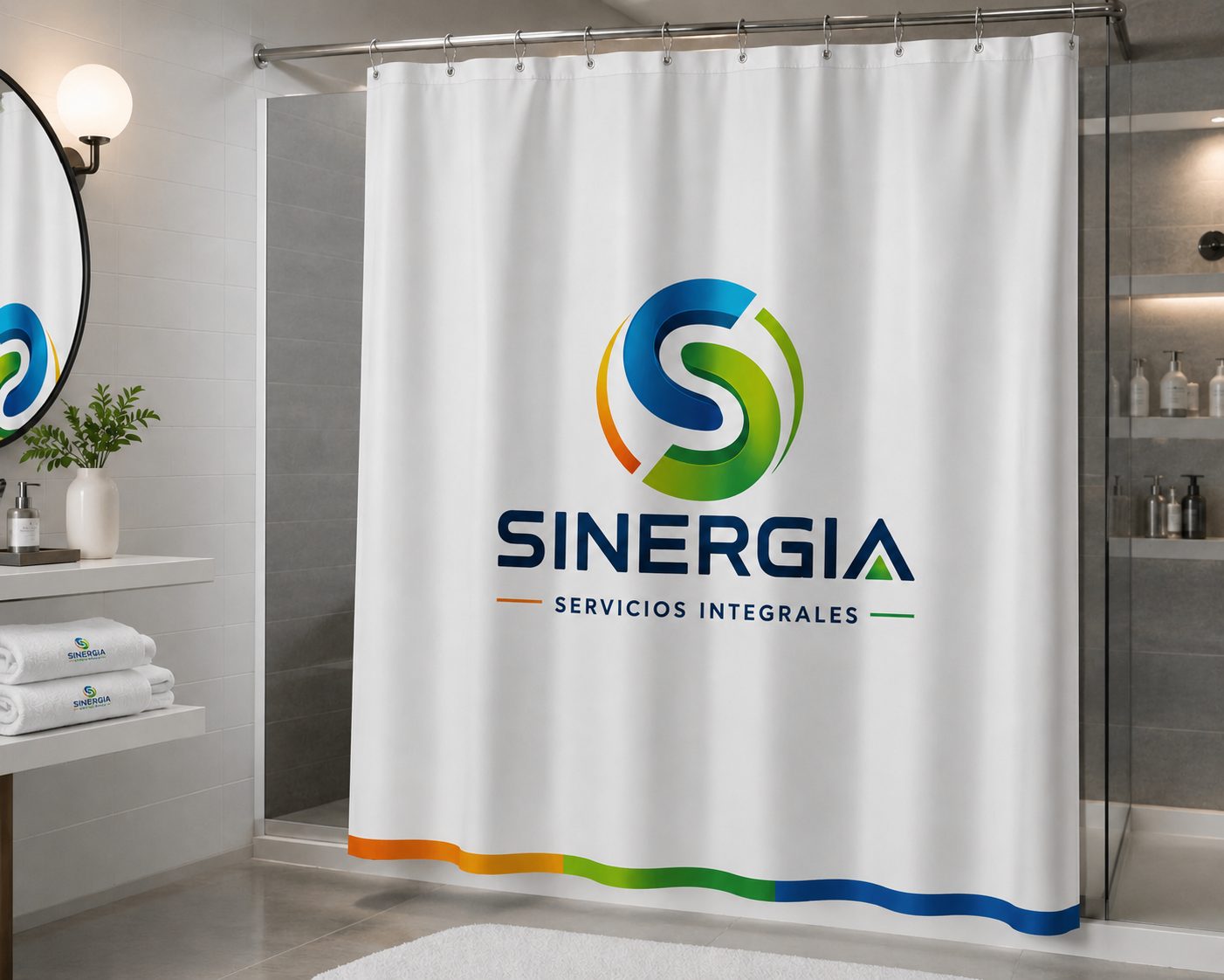 Cortina de ducha personalizada con el logo de la empresa