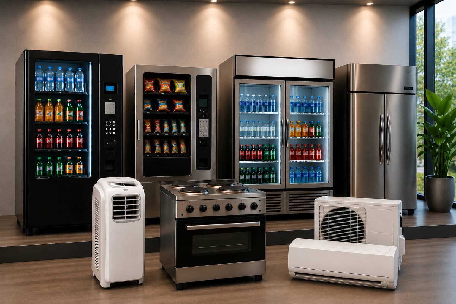 Máquinas expendedoras, refrigeradores, cocina industrial y equipos de climatización para empresas